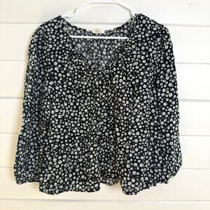 ANA Blouse Top‎ Womens XXL Black Floral Long Sleeve V Neck Tiered Boho